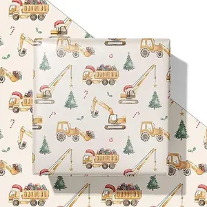 Construction Christmas Wrapping Paper, Holiday Gift Wrap Paper, Great for Xmas Gifts