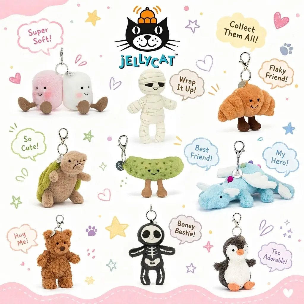Jellycat Plush Keychain – Cute Aesthetic Bag Charm, Soft Stuffed Animal Keyring, Trendy Collectible Gift for Women & Kids