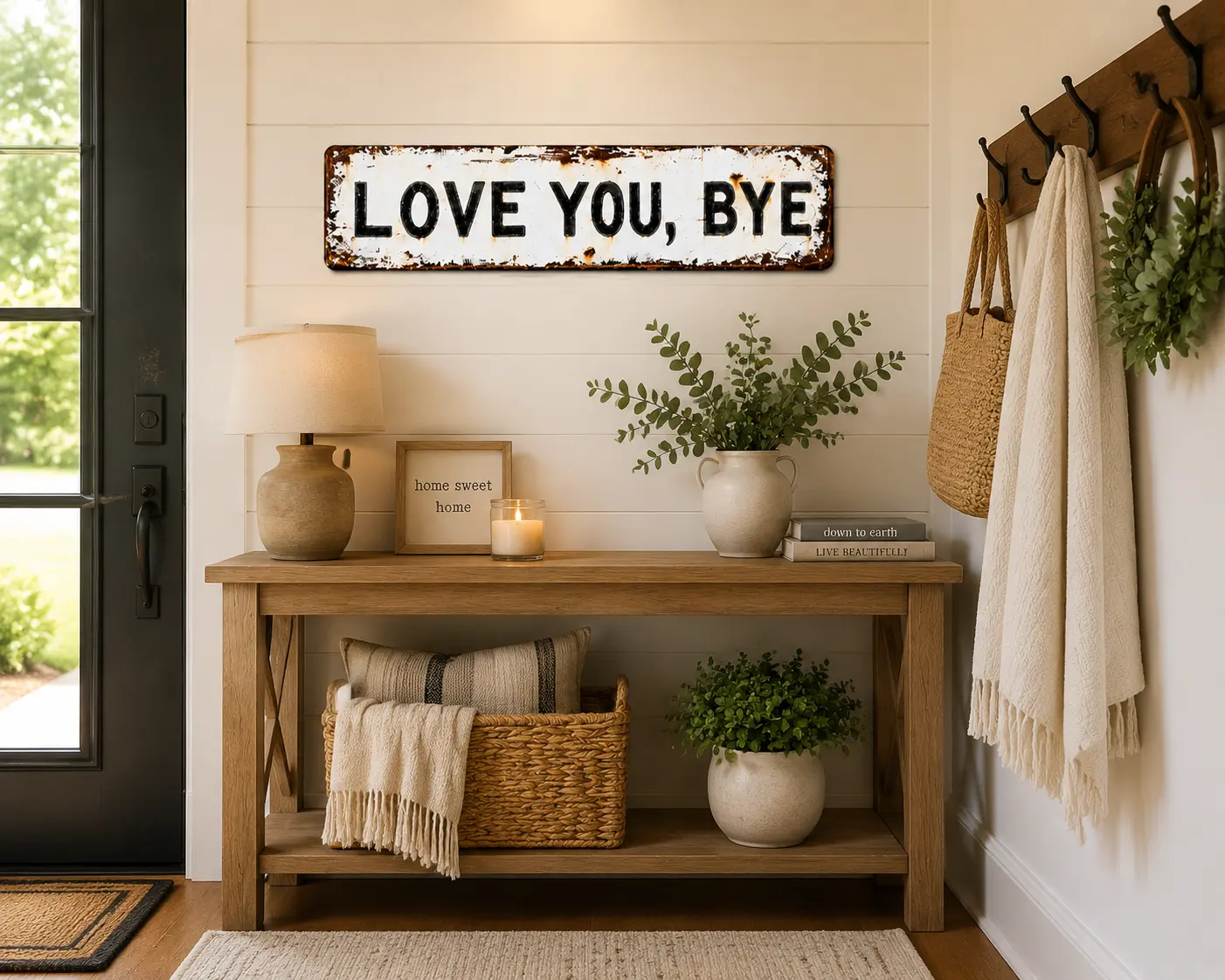 Love You, Bye Metal Sign – Funny Vintage Farmhouse Wall Decor, Rustic Aluminum Hanging Sign for Entryway, Front Door, Hallway, Mudroom & Home, 4x16 Inch