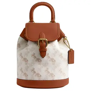 COACH Harper 17 Classic Logo Coated Canvas And Leather Backpack For Women In Beige And Brown