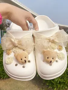 10 Piece Rhinestone Bow Plush Bear Head Camellia Hole Shoe Decoration DIY Creative Casual Accessory, Rhinestone Shoe Charms, Fun Multifunctional Gift for Parties