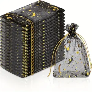 150/200 Pack or Metallic Foil Sheer Organza Bags, Twine Ties, Astrology Themed Fabric Gift Pouches, Party Favors, Jewelry Packaging, Wedding Presents, Party Supplies