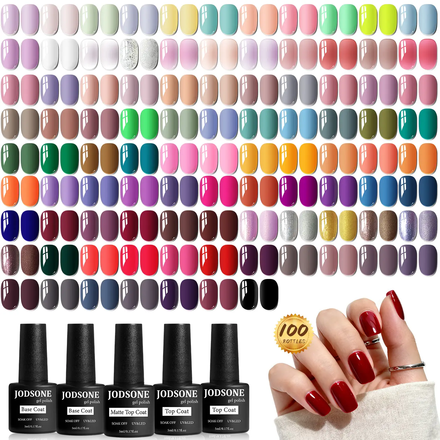 JODSONE 100 PCS Gel Nail Polish Kit No Wipe Soak off Base Coat and Matte Glossy Top Coat Gel Polish Collections Gifts for Manicure Lovers JODSONE 100 PCS Gel Nail Polish Kit No Wipe Soak off Base Coat and Matte Glossy Top Coat Gel Polish Collections Gifts for Manicure Lovers