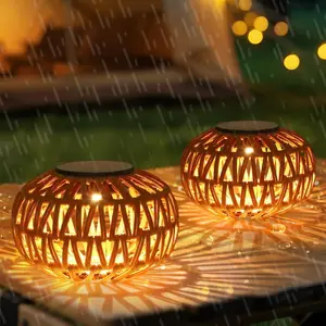 2 Pack Solar Lanterns Outdoor , Outdoor Table Lamp Decor, Rattan Solar Lights Decorative, Small Tabletop Lantern Gifts for Mom, Grandma, Lantern Lights Outside for Garden, Yard, Steps
