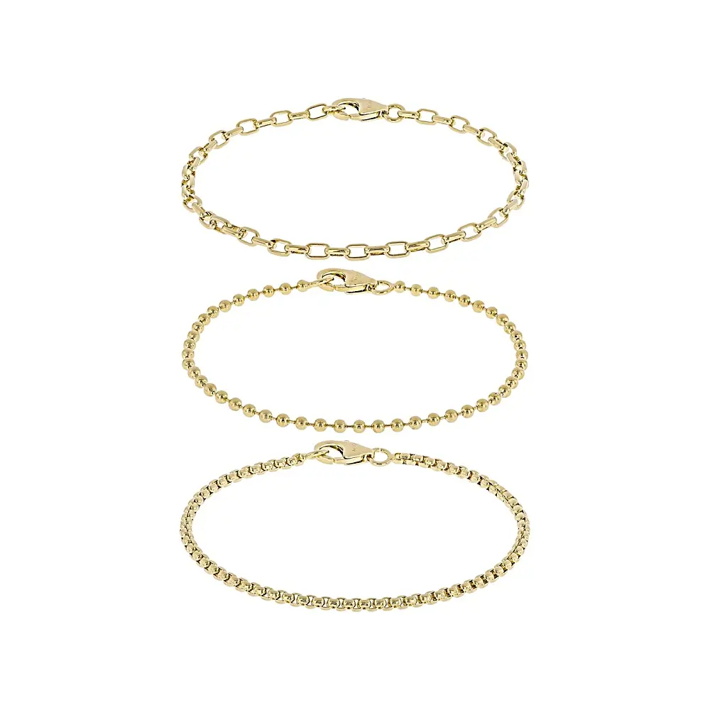 JTV 18k Yellow Gold Over Bronze 2.5-4.5mm Bracelet Set of 3