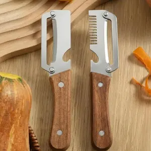 3 in 1  Multi-Functional Vegetable Peeler for Kitchen, Ultra-Sharp Stainless Steel Blade with Wooden Handle and Bottle Opener, For Vegetables or Fruits that Need to Be Peeled