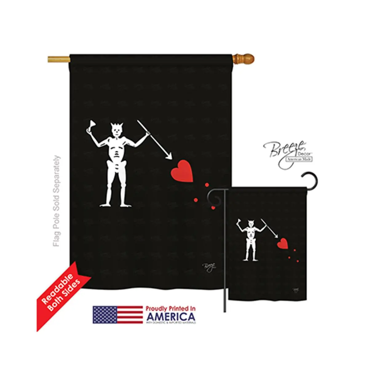 212 MAIN Pirate Blackbeard's Double-Sided Vertical Polyester Impression House Flag, 40" H x 28" W x 0.2" L, 8 oz, 4" Pole Sleeve, Eco-Friendly All-Weather Resistant Garden Decor, US-Produced for Home Improvement