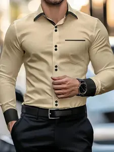ZYNE Men's Casual Formal Button Shirt, Classic Long Sleeve Plaid Collar, Regular Fit Versatile Style Cs1030 Fitted