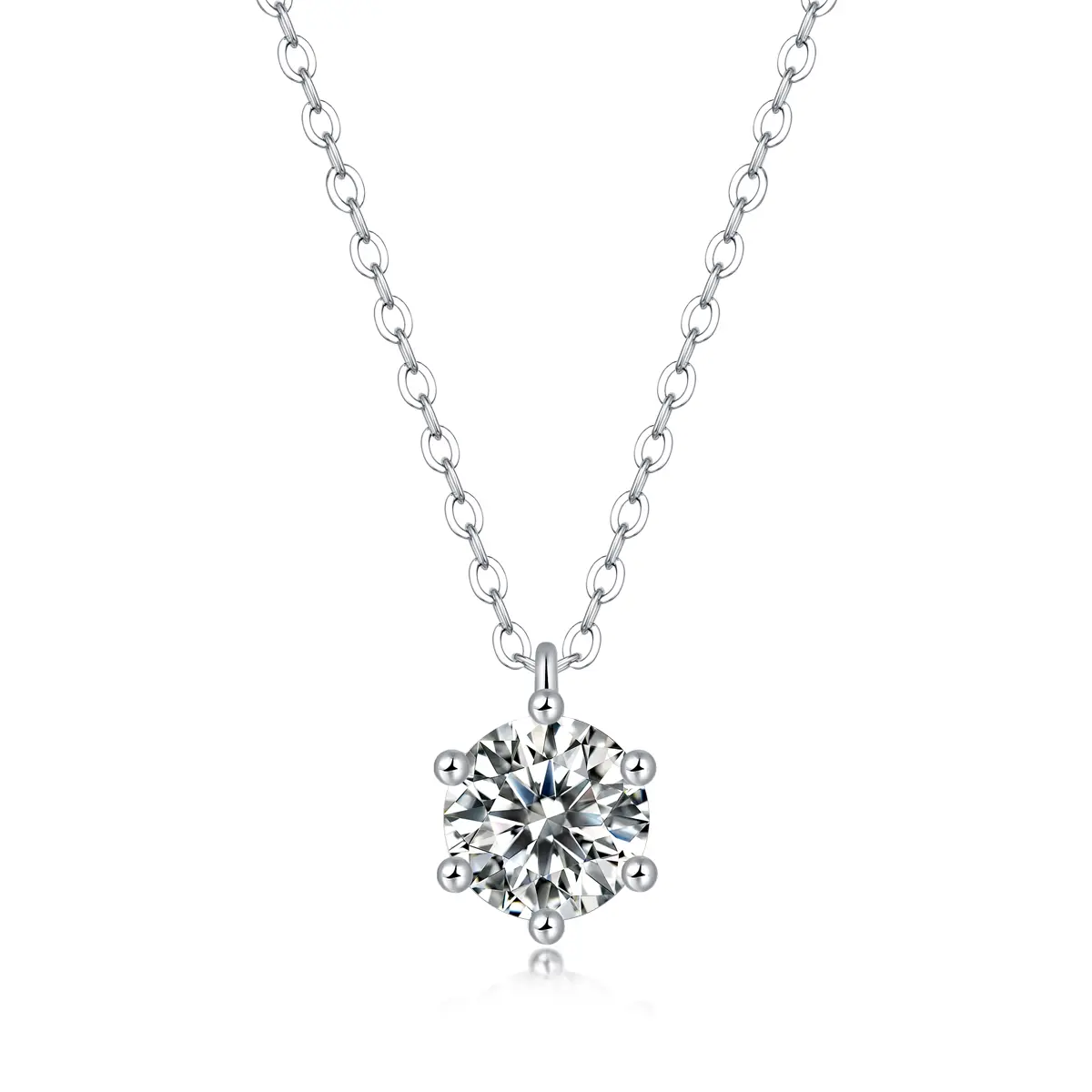 Women's S925 Sterling Silver White Gold Tone Round Cut 6-Prong Solitaire D Color VVS Excellent Cut Lab-Created Moissanite Pendant Necklace, Elegant Birthday Valentine’s Day Gift