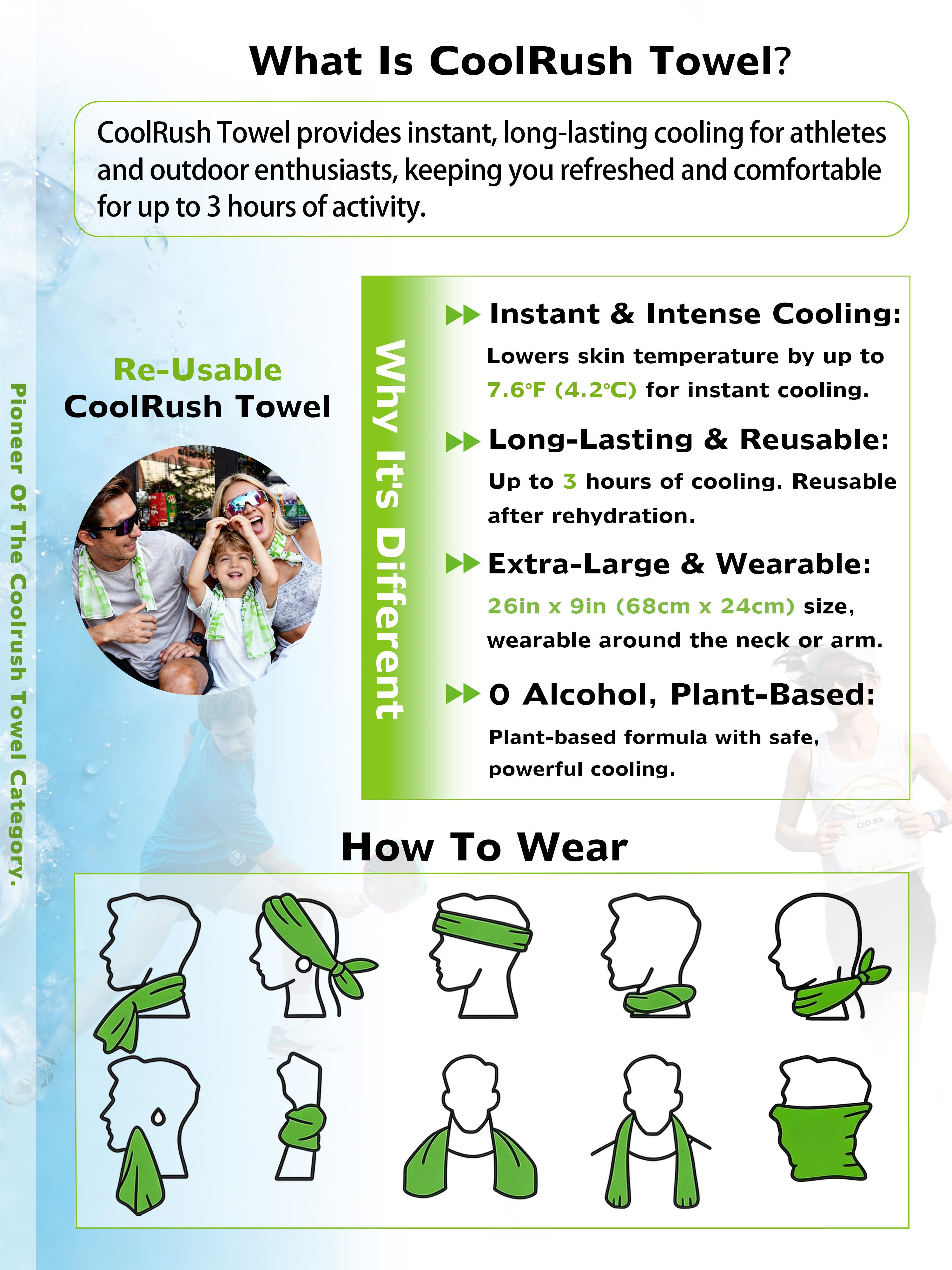 [Summer Launch Special] CoolRush Towel for Hot Weather –Instant & Long-Lasting Cooling for Outdoor Performance, No Rinse Large Cooling Body Wipe, Must Have for Summer Travel, Cruise, Concert, Rave, Lake, Gardening & Daily Use