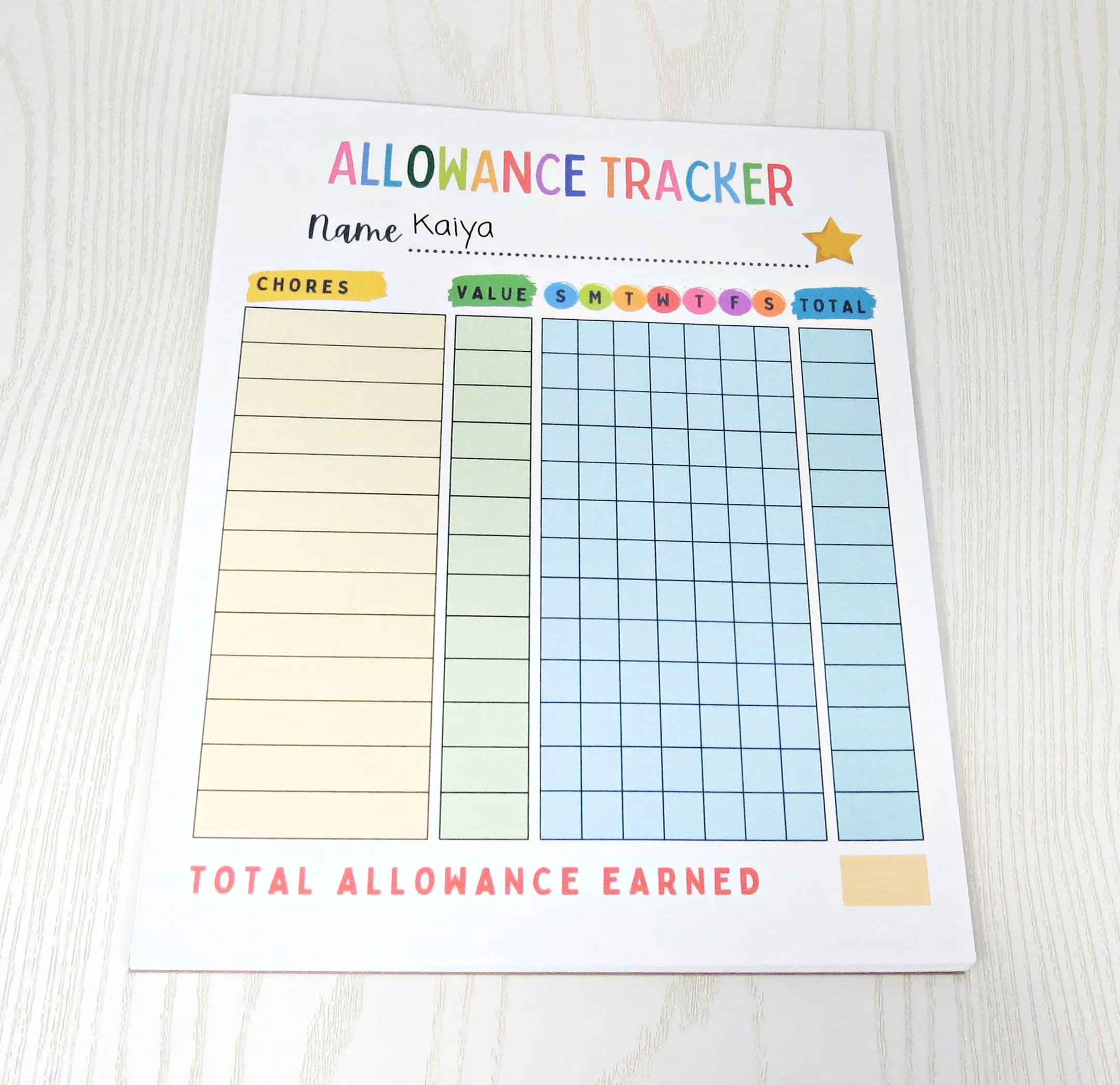 Personalized Kids Allowance Tracker Planner Notebook - Fun Weekly Chore Chart Pad for Money Management, Office Stationery Notepad