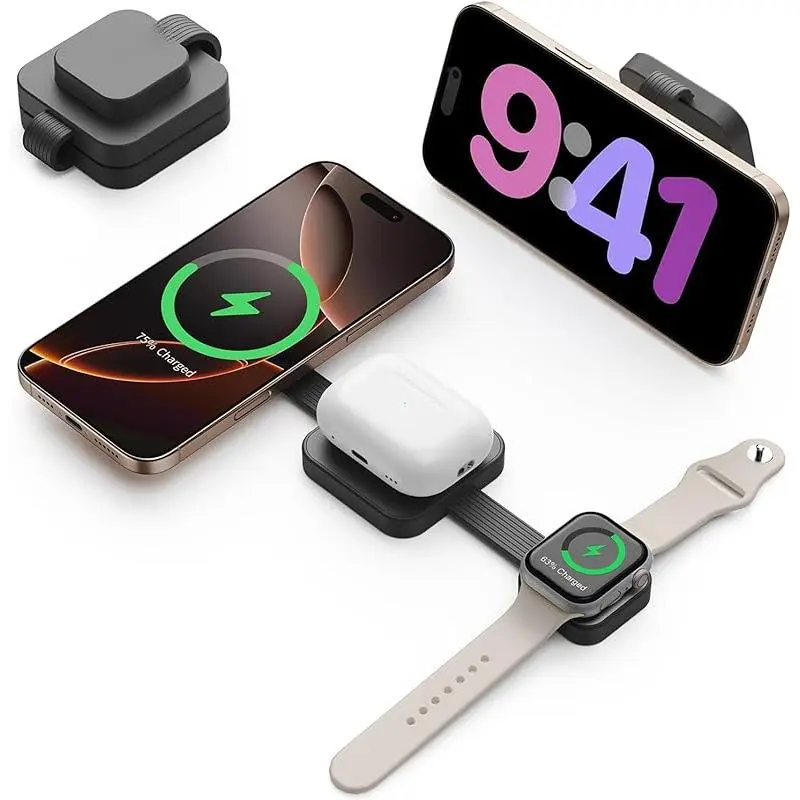 2025 for iPhone 16 Pro Max 3 in 1 Foldable Wireless Charging Station for MagSafe Magnetic Charger, Travel Stand 20W Charge Multiple Devices for iPhone 16/15/14/12/11/X-Apple iWatch Ultra/SE AirPods