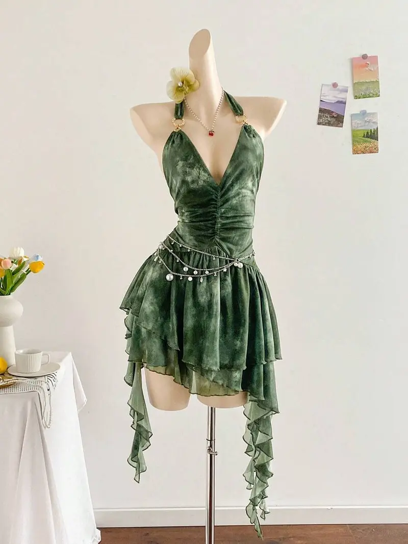 slim fit dress slacks Dainty Green Fairycore Dress Ethereal Essence Dress green fairy dress main image 1