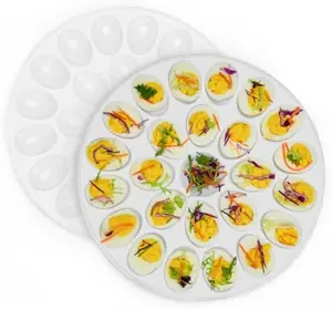 Deviled Egg Platter 2PACK, Deviled Egg Trays with 24 Slot Each, Egg Container for Party Display, Portable Easter Egg Holder, Dishwasher Safe Melamine, 12inch Diameter