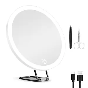30X Lighted Glass Makeup Mirror Tool, 3-Color Dimmable Lights, 360° Adjustable Smooth Suction Cup, Stainless Steel Frame, Rechargeable, Ideal Gift for Beauty & Personal Care-5197