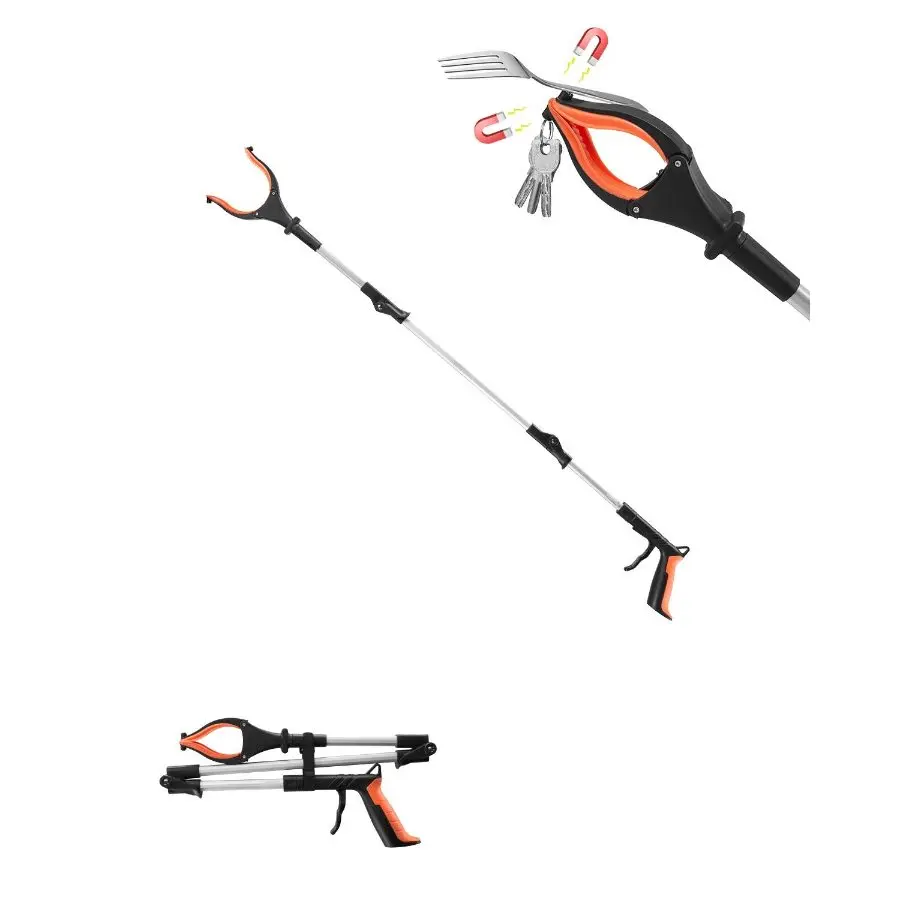 【DealsForYouDays】 43 in Foldable Reacher Grabber Tool, Lightweight Trash Pickup Tool with 360-Degree Rotating Jaw, Magnet Light and LED Light, for Seniorsdealsforyoudays