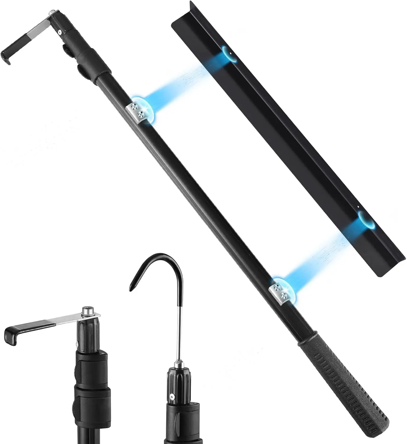 Magnetically Mounted 6.3 Ft Truck Cargo Grabber Reach Retriever Tool with Two Hooks, Pickup Truck Bed Heavy Duty Truck Accessories Telescoping Pole