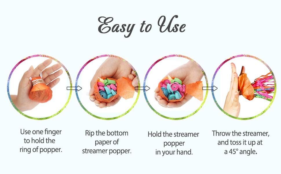 10Pack Colorful Streamer Poppers, No Mess Multi-Color Paper Crackers, Hand Throw Confetti Streamers for Birthday, Wedding, Party Celebrations 10Pack Colorful Streamer Poppers, No Mess Multi-Color Paper Crackers, Hand Throw Confetti Streamers for Birthday, Wedding, Party Celebrations