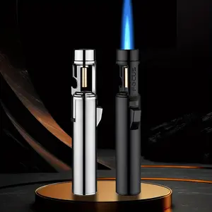 (Butane Gas Not Included) Windproof Refillable Metal Torch Lighter with Jet Blue Flame & Bottle Opener - Heavy-Duty Zinc Alloy, Ergonomic Grip for Camping, BBQ, Ciga, Industrial Use