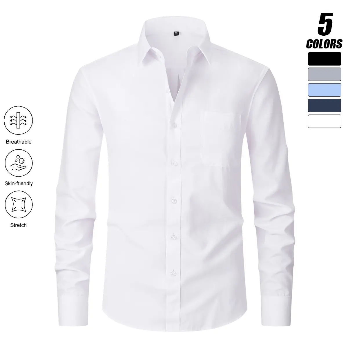 Menswear Long Sleeve Top - Men's Slim-Fit Casual Button-Up Shirt, Suitable for Weddings, Everyday Outings, Business Meetings, and as a Holiday Gift, Athletic, All Seasons, Collared Neck, Cuff Sleeve