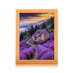 French Lavender Farmhouse Creative Mirror, LED Art Frame, Wall or Table Decor, Three Light Color Adjustments, Birthday Gift