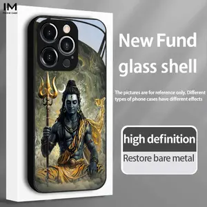 Hindu God Shiva Statue Print Phone Case, Luxury Ultra-Clear Glass Craftsmanship, Compatible with iPhone Series 7-16, Stylish Design