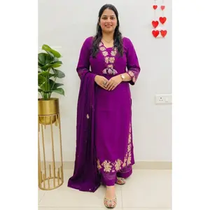 Indian Purple 3 piece Embroidery Cotton Suit Set
