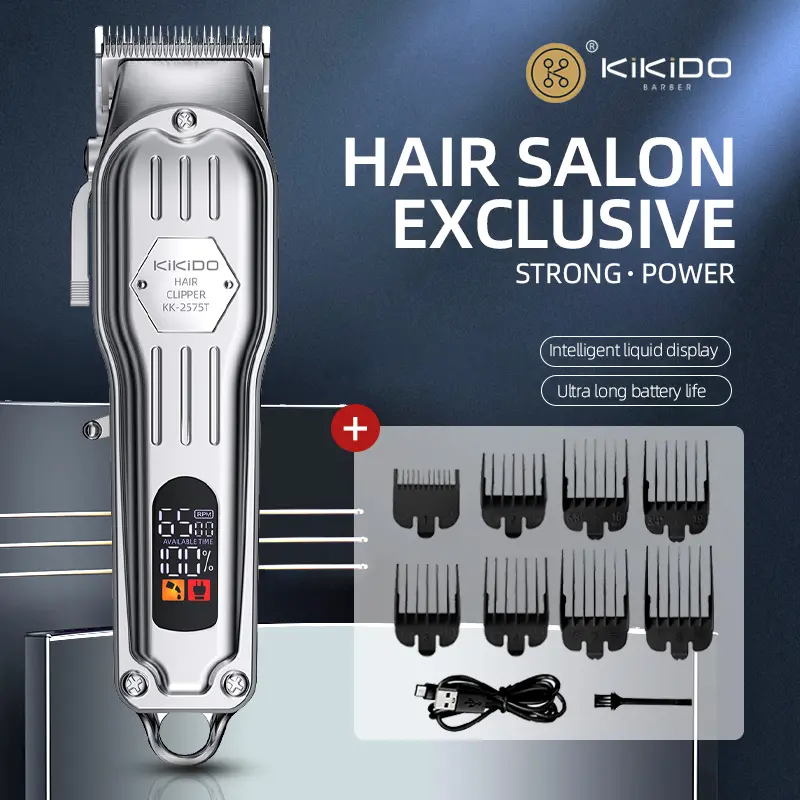 KiKiDO Professional Men's Hair Clipper for Hair Cutting - Salon-Exclusive, Cordless Rechargeable Battery, Digital LCD Display, Ultra-Long Battery Life, Precision Guide Combs Set, USB Plug, Home & Barber Use