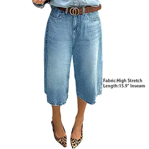 Flamingals Wash High Waist Straight Leg Capri Jeans Without Belt Womenswear Denim Comfortable
