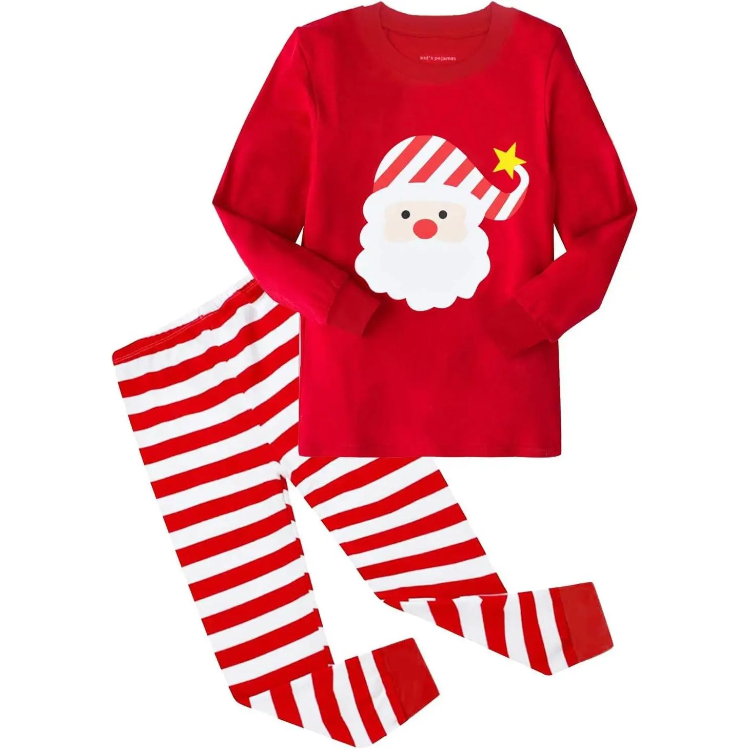 X-GCS09   Christmas Pajamas for Kids Girls Holiday Long Sleeve Sleepwear Santa Cotton Pajamas Sets for 2-12T Boys/Toddler Pjs