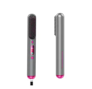 Hair Straightening Brush, Cordless Hair Iron with 9000mAh Battery, Ionic Mini Hair Straightening Comb, 3 Temperature Adjustments