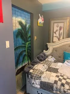 Beach Tree Doorway Curtains Painted Bamboo Beaded Curtains Wall Art Window Treatment Room Divider with Tropical Palm Design