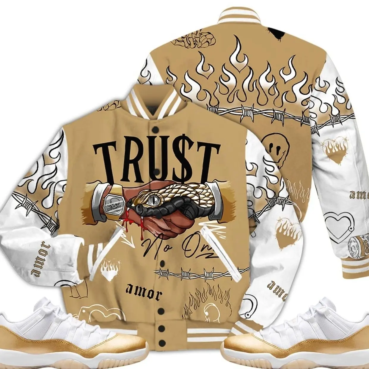 Low Mother Day 11s Outfit Varsity Jacket, Trust No One Graphic Streetwear Sneaker Color Match Shirts
