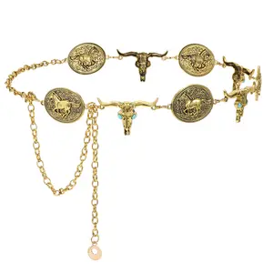 XZQTIVE Western Concho Belt for Women Silvery Golden Chain Belt Cowgirl Belt for Dresses Jeans Country Concert Outfit, Music Party