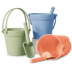 Beach Buckets Set Toy Buckets with 3 Beach Buckets、3 Shovels、Beach Mesh Bag,Silicone Beach Toys Sand Toys for Toddlers, Kids Party, Camping Gear, Travelling