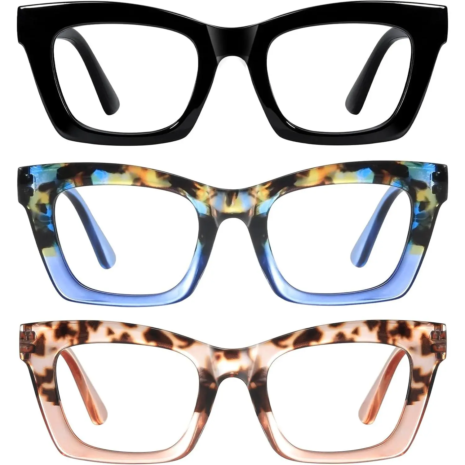 Oprah Reading Glasses for Women 3Pack Blue Light Blocking Fashion Readers with Spring Hinge Computer Square Eyeglasses Anti Blue Light Blocking High Quality Stylish and Versatile Readers