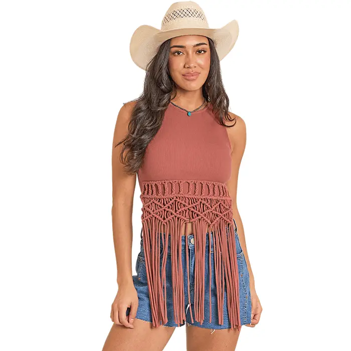 Macrame Tank Top in Rust by Rock & Roll Denim