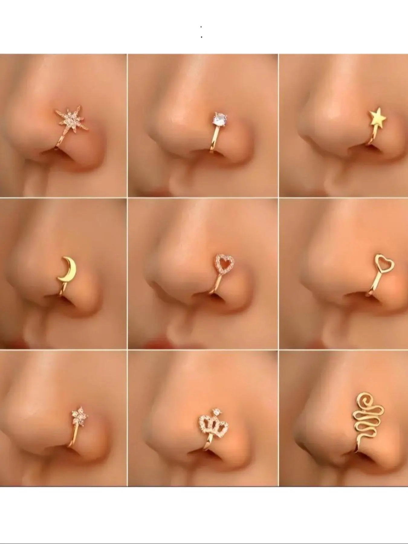 9 Piece Nose Ring Set, Copper No Piercing Nose Rings, U Shape Star Love Crown Clip-On, Oxidized Zirconia Punk Rhinestone Clips, Nose Ring Jewelry