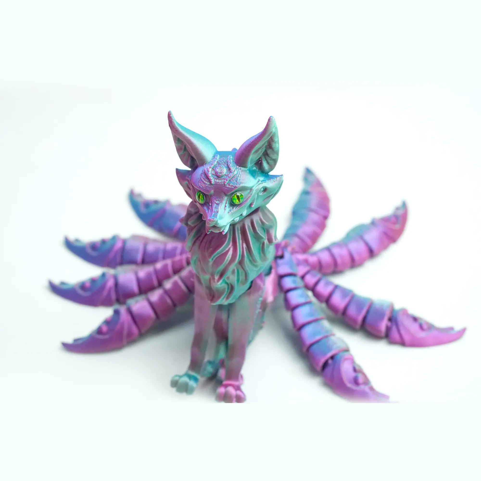 3D printed nine tailed fox model toys, flexible joint animal doll statues, home and office desk decorations, holiday surprise gifts