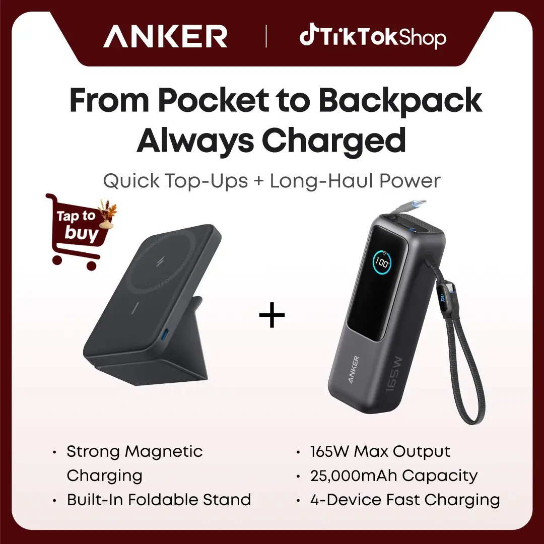 Anker 25000mAh 165W Power Bank Charger with Built-In & Retractable USB-C Cables, plus 5000mAh Magnetic Portable Charger (4-Port Compatible), Adulting Gifts