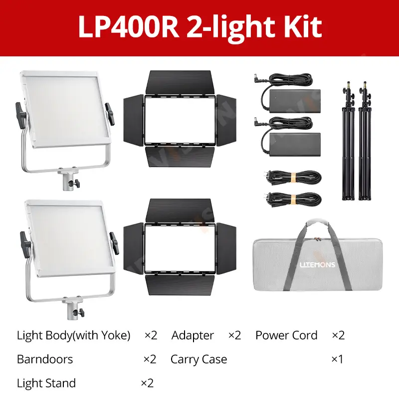 Godox LP400R 2-Light Kit BI Cinematic LED Panel Light RGB Adjustable Dual Color Temperature Panel Light for Still Life Shooting, Outdoor Vlog, DSLR Camera, Mobile Live Streaming Fill Light
