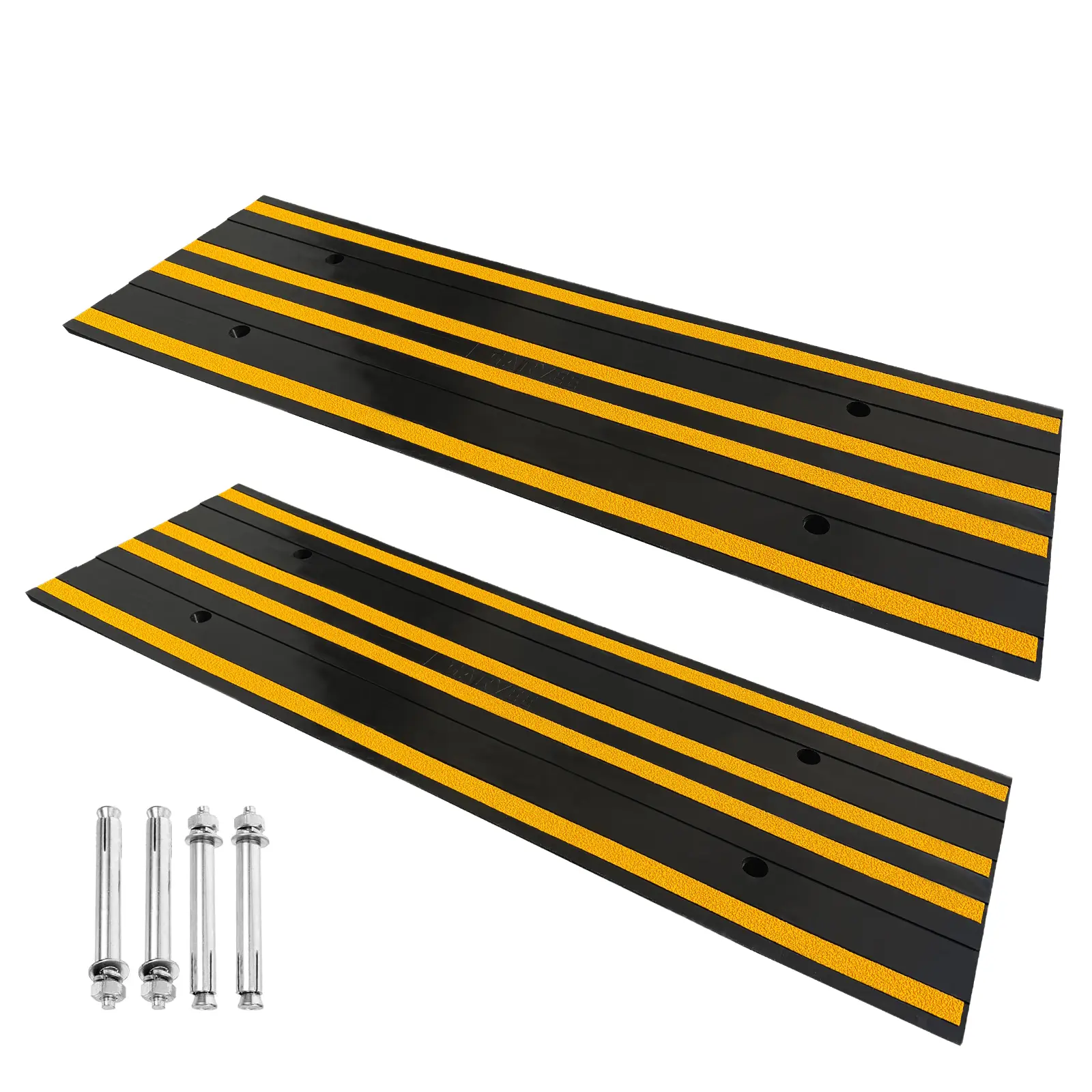 48" Heavy Duty Rubber Curb Ramp with Cable Protector, Low Car Driveway Channel Ramp for Loading Dock, Sidewalk
