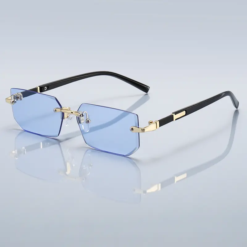 frameless square gradient modern sunglasses, Stylish sunglasses, men's and women's colored lens metal version, multiple color choices, metal mirror legs enhance durability