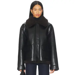 Lovers and Friends Irving Faux Leather Jacket in Black & Dark Brown