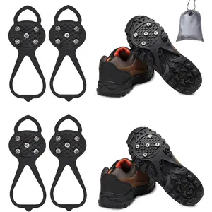 Non Slip Gripper Spike, Ice Grippers Traction Cleats Snow Shoe Spikes Grips Crampons with 10 Steel Studs Cleats 1/2/3 Pairs