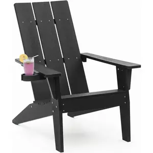 Modern Adirondack Chair Weather Resistant with Cup Holder, Oversized Plastic Adirondack Fire Pit Chairs for Outdoor Seating, Durable Chairs for Firepit Area, Patio, Lawn, Garden