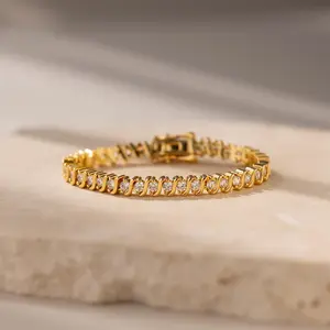 S-Link Diamond Tennis Bracelet by Caitlyn Minimalist - Vintage Style Diamond Link Bracelet -  Crystal Jewelry - Gift for Mom