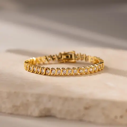 S-Link Diamond Tennis Bracelet by Caitlyn Minimalist - Vintage Style Diamond Link Bracelet - Crystal Jewelry - Christmas Gifts