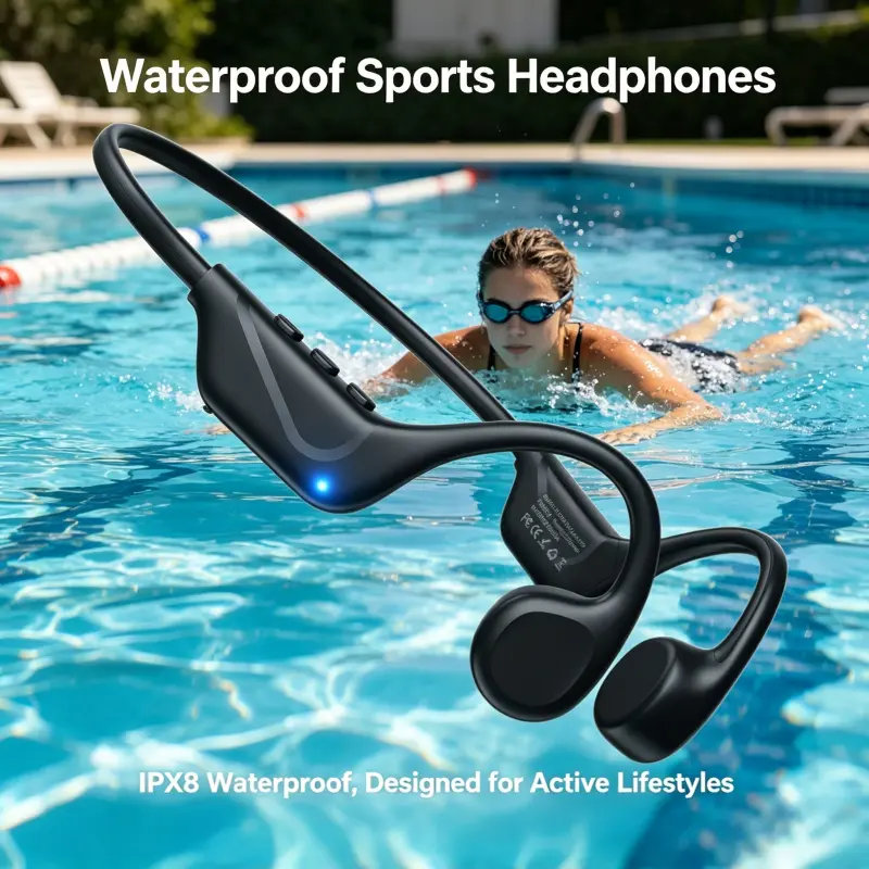 Wireless bone conduction open-ear sports headphones Headset are lightweight and comfy, no pressure for long wear. Waterproof and sweatproof, stable to wear. Ideal for running, fitness, outdoor cycling and sports use. Nice gift choice.