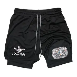 Burleb Duck Camo 2-in-1 Athletic Shorts – Streetwear Sports Shorts, Regular Fit Breathable Quick Drying Shorts for Gym Workout Running, Casual Men's Sportswear for Summer